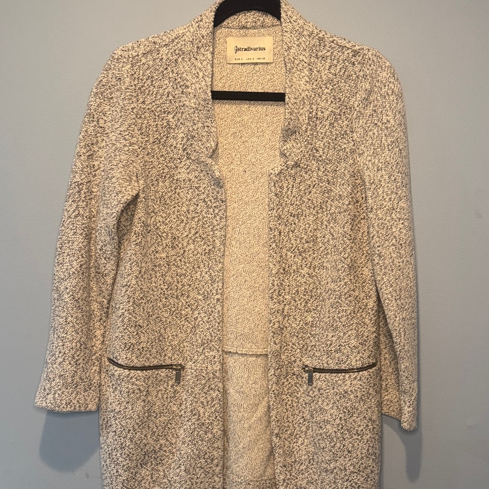 Stradivarius Textured Gray Sweater Blazer